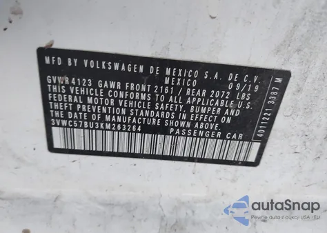 2019 Volkswagen Jetta 1.4T R-Line/1.4T S/1.4T Se из США, поврежденный, VIN 3VWC57BU3KM263264